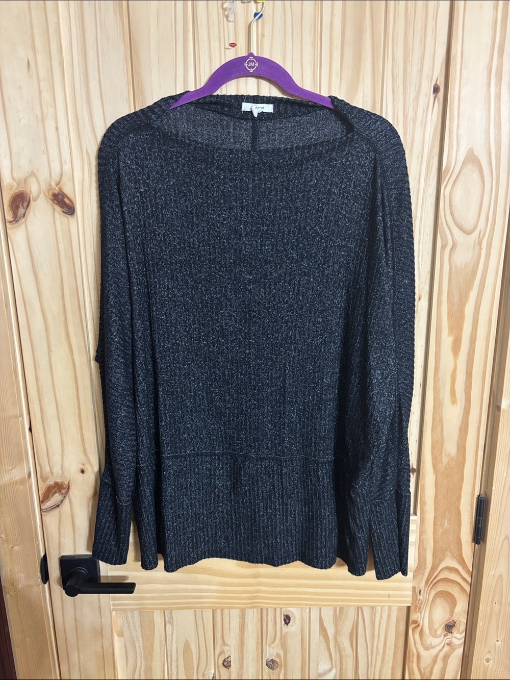 Maurices Metallic Black Ribbed Crewneck Sweater